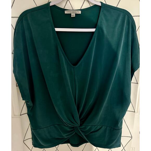 Green Envelope Tops - Green Envelope Knotted Front Blouse